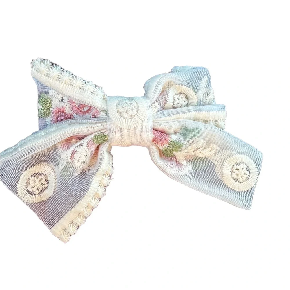 Lace Cream Floral Bow Barrette Hair Accessory